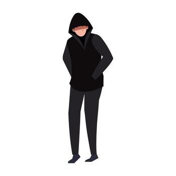 hacker with black clothes on white background vector