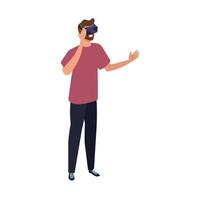 hombre con gafas de realidad virtual sobre fondo blanco vector