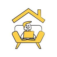 work from home yellow doodle stick figure vector