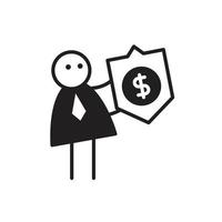 businessman with dollar shield stickfigure character illustration vector