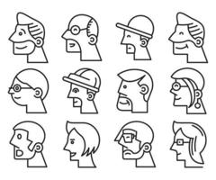 human head profile icons set vector