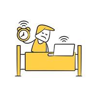 wake up worker on bed yellow doodle stick figure vector