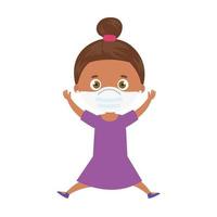 cute girl afro using face mask with hands up isolated icon vector