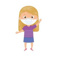 cute girl using face mask with hands up isolated icon vector