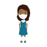 linda chica estudiante afro usando máscara facial icono aislado vector