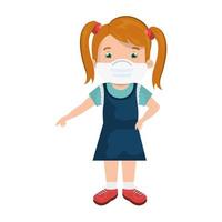 cute girl student using face mask isolated icon vector