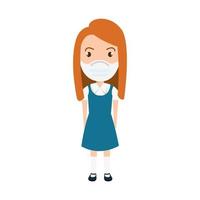 cute girl student using face mask isolated icon vector