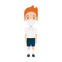 cute boy student using face mask isolated icon