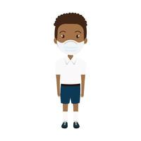 cute boy afro student using face mask isolated icon vector
