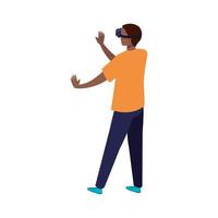 hombre afro con gafas de realidad virtual sobre fondo blanco vector