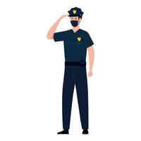 policeman using face mask during covid 19 on white background vector