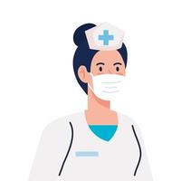 nurse using face mask during covid 19 on white background vector