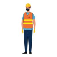 worker construction using face mask during covid 19 on white background vector