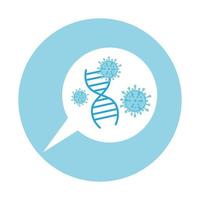 speech bubble with particle covid 19 and dna structure vector
