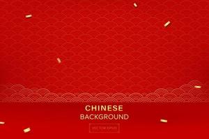 Chinese new year concept red room with wave pattern background vector