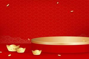 Chinese new year concept gold podium mock up for product display vector