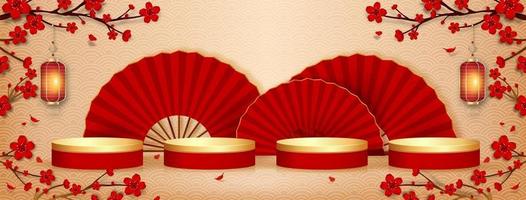 Four empty podium mock ups in oriental style banner background vector