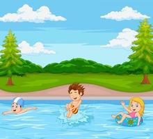 Kids playing in swimming pool vector