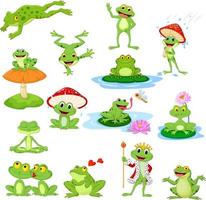 conjunto de colección de rana divertida de dibujos animados vector