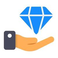 Hand holding diamond, quality offering flat icon vector