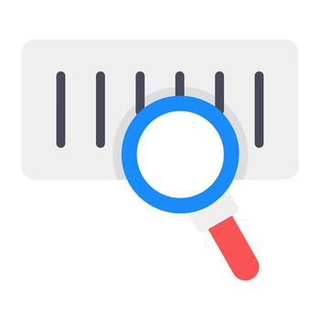 Magnifier on code, barcode search in flat style vector