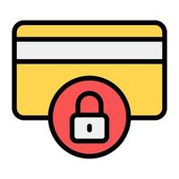Card lock icon, padlock with bank card vector