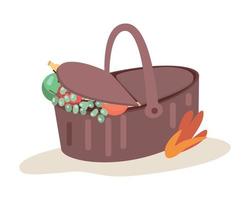 Picnic basket with fruits semi flat color vector object