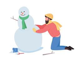 Man building snowman semi flat color vector character