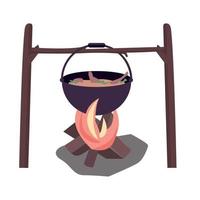 Campfire with boiling cauldron semi flat color vector object