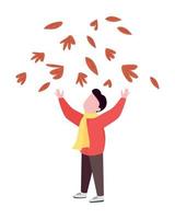 Boy throwing leaves semi flat color vector character