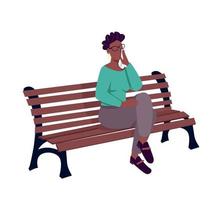 Crying woman sitting on bench semi flat color vector character