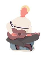 Guitarist during camping semi flat color vector character