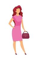 Stylish woman in formal dress semi flat color vector character