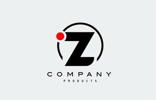 Z black white alphabet logo letter icon with circle and red dot vector