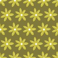 Simple floral seamless camomile flower pattern vector illustration olive color flat botanical green fabric print
