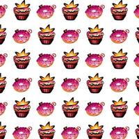 Vector seamless pattern food illustration donut and muffin baked tasty sugar print package design template