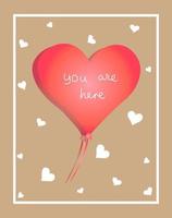 Vector celebration card valentine's day heart shape red balloon love romantic print template flat illustration