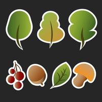 Icons set fall tree simple flat illustration stickers mushroom berry leaf acorn autumn harvest isolated elements forest clip art vector