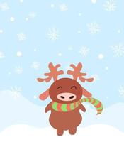 Happy cute deer character animal greeting card christmas season winter  vector illustration concept flat snowflake