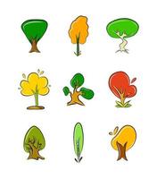 colección de árboles vectoriales icono de dibujos animados aislado en blanco conjunto bosque naturaleza ilustración botánica gráfico clipart vector