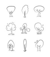árbol iconos set vector gráfico line art divisa negro bosquejo imprimir bosquejo bosques aparcar huerto planta naturaleza ilustración garabato botánico ornato