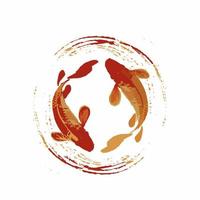 pareja roja de ilustración de peces koi en estilo de arte moderno de pincel realista vector