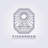 Fisherman sail boat holiday logo vector icon line art simple illustration design frame logo badge emblem