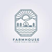 barn house evergreen farm land logo vector icon line art simple illustration design frame logo badge emblem