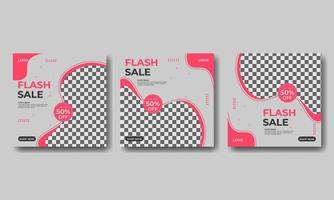 Flash sale banner template for social media promotion with pink abstract shape vector