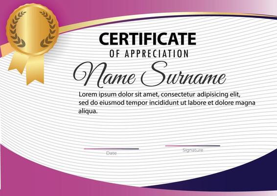 Luxury Purple certificate template with elegant border frame, Diploma design for graduation or completion