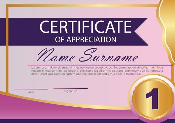 Luxury Purple certificate template with elegant border frame, Diploma design for graduation or completion