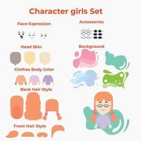 diseño vectorial del juego de caracteres de creación de chicas para construir tu propio avatar vector