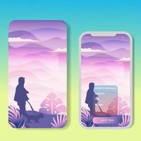 Vector banners set with polygonal landscape illustration. For Mobile aps, banner, horizontal header website, printed materials. Image Picture Background