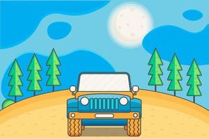 ilustración vector coche todoterreno fondo paisaje brillo sol gráfico puede usarse para póster, impresión en papel e invitación.